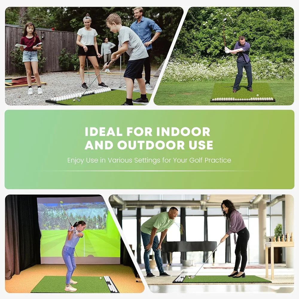 Integrated 5x4ft & 6x4ft Golf Mat with Ball Tray, Thickening Golf Mats Practice Outdoor & Indoor, Artificial Turf Matt with 3 Tees for Hitting, Driving, Chipping, Swing in Backyard, Garage or Basement