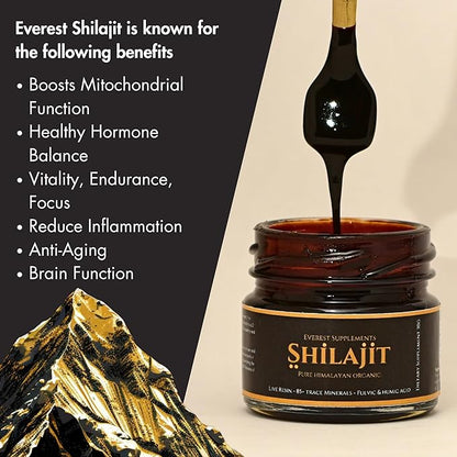 Shilajit Pure Himalayan Organic Shilajit Resin - Shilajit for Men - Gold Grade 500 mg Maximum Potency - 85 Trace Minerals & Fulvic and Humic Acid for Energy Immune Support, 30 Grams