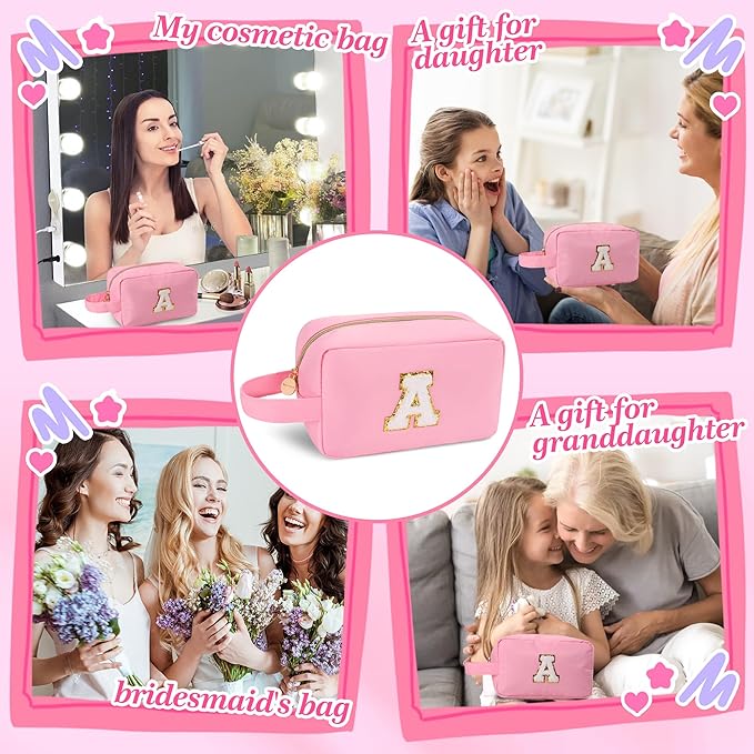 Aveniee Graduation Party Favors,Personalized Gifts for Women,Monogram Initial Travel Makeup Bag,Cosmetic Case,Skincare Bag Set for Girls,Christmas Birthday Gifts-Pink E