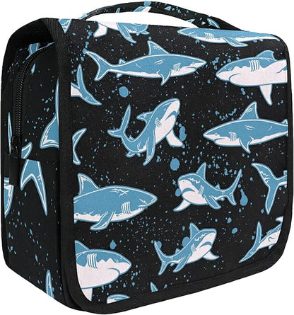 senya Hanging Travel Toiletry Bag Kit Boys Makeup Case Cosmetics Organizer for Men Women (Undersea Shark)