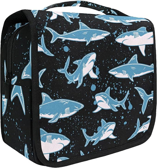 senya Hanging Travel Toiletry Bag Kit Boys Makeup Case Cosmetics Organizer for Men Women (Undersea Shark)