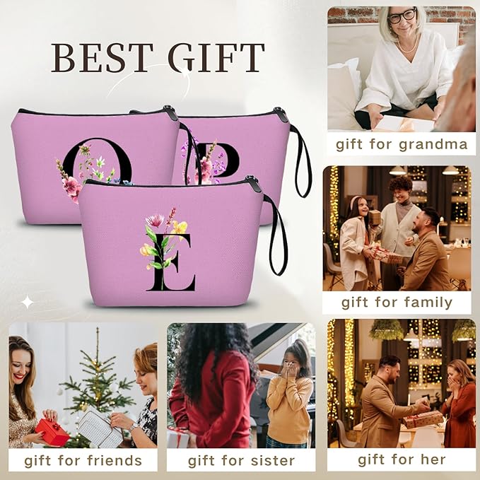 SEAMOON Women Birthday Unique Bride to be Bridal Shower Initial Gifts for Mom Sister Friend Her Teacher Aunt Makeup Cosmetic Bag with Mirror Mothers Day Christmas Graduation E