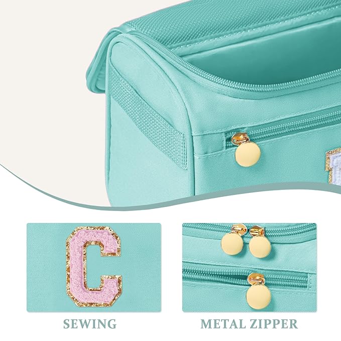 COSHAYSOO Honeymoon Anniversary Travel Trip Favor Gifts for Women Friends Wife Bride to Be Traveling Toiletries Essentials Accessories Stuff, Initial Hanging Toiletry Bag Waterproof Teal Blue Letter C