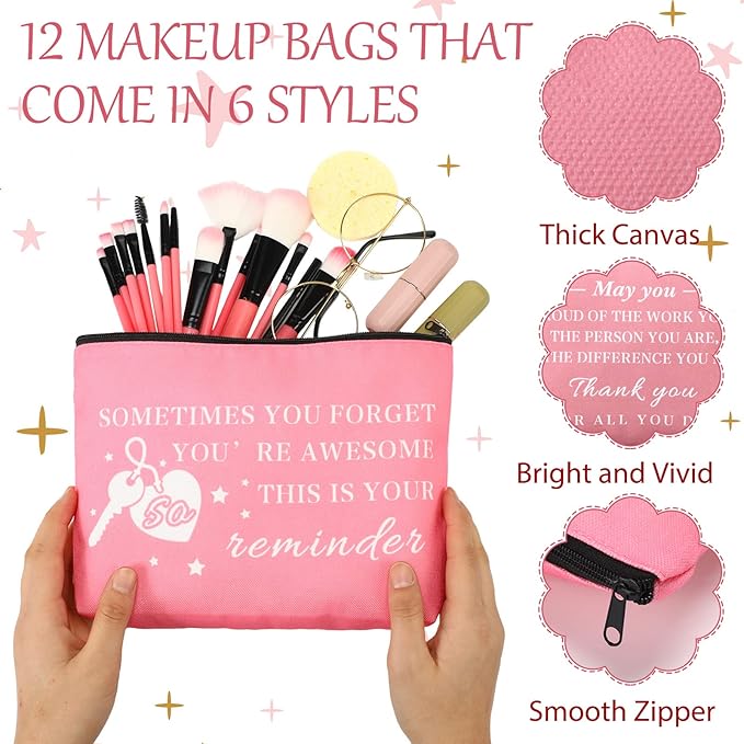 Bucherry 12 Pcs Thank You Gifts 6 Pcs Appreciation Keychain and 6 Appreciation Gift Makeup Bag Travel Cosmetic Pouch Teacher Nurse Coworkers Volunteer Employee