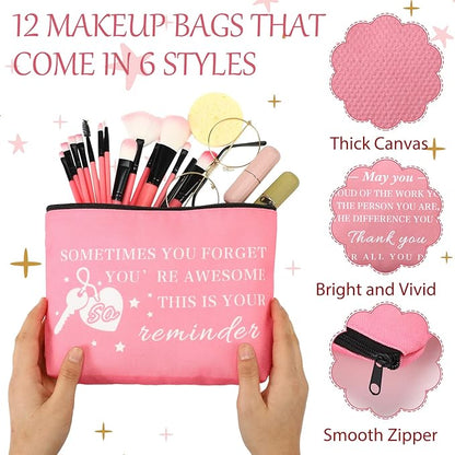 Bucherry 12 Pcs Thank You Gifts 6 Pcs Appreciation Keychain and 6 Appreciation Gift Makeup Bag Travel Cosmetic Pouch Teacher Nurse Coworkers Volunteer Employee
