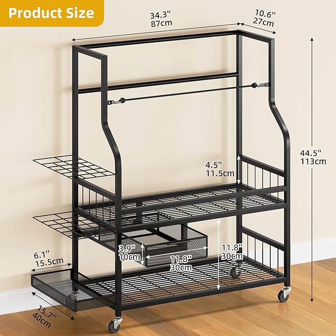 DWVO Golf Bag Organizer for Garage, Golf Storage Organizer w/Wheels for Garage Club and Shed, Golf Bag Storage Rack w/Drawer for Golf Bags, Clubs, Balls and Other Equipment Accessories