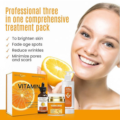 Vitamin C Complete Facial Care Kit - Organic Glowing Skin Anti-Aging, Rejuvenating, Boosting Collagen & Hydrating - Day & Night Brightening Skincare Gift Set