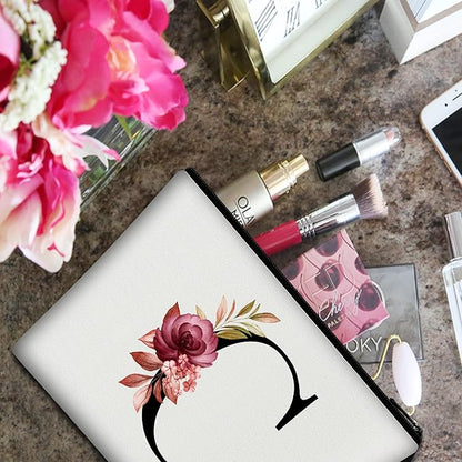 Vavabox A-Z Personalized Makeup Bag, Birthday Gifts for Women Mom, Gifts for Best Friend, Bride Bridesmaid Cosmetic bag (C, White)