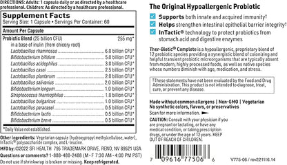 Klaire Labs Ther-Biotic Complete - Probiotic Supplement with 25 Billion CFU - Hypoallergenic Probiotics for Men + Women - Digestive, Gut Health + Immune Support - Dairy-Free (60 Caps / 2 Pack)