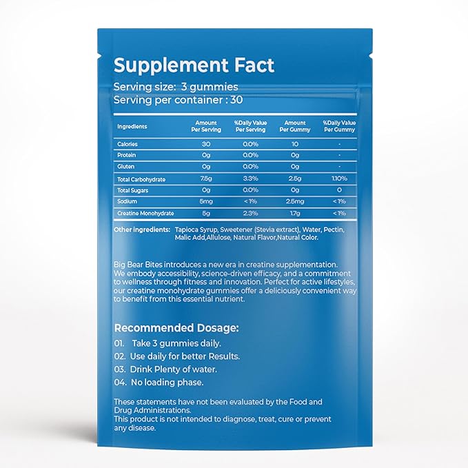 Creatine Monohydrate Gummies for Men & Women | 5000mg of Creatine Gummies per Serving | Sugar Free Gummies, Gluten Free & Halal | Pack of 90 Pre Workout Gummies for Muscle Recovery | Blueberry Flavor