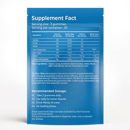 Creatine Monohydrate Gummies for Men & Women | 5000mg of Creatine Gummies per Serving | Sugar Free Gummies, Gluten Free & Halal | Pack of 90 Pre Workout Gummies for Muscle Recovery | Blueberry Flavor