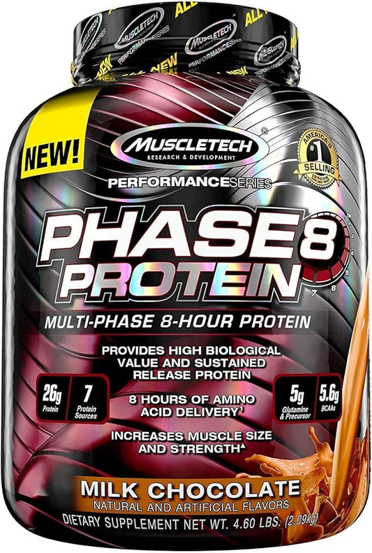 Whey Protein Powder | MuscleTech Phase8 Protein Powder | Whey & Casein Protein Powder Blend | Slow Release 8-Hour Protein Shakes | Muscle Builder for Men & Women | Chocolate, 4.6 lbs (50 Servings)