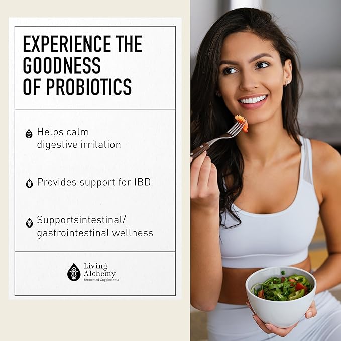 Living Alchemy Gut Health Supplements - Your Flora Probiotic Sensitive with Fermented Soybean, Lemon Balm, Peppermint, Prebiotics, Gut Cleanse Detox for Men & Women - Vegan, Non-GMO, 60 Pcs