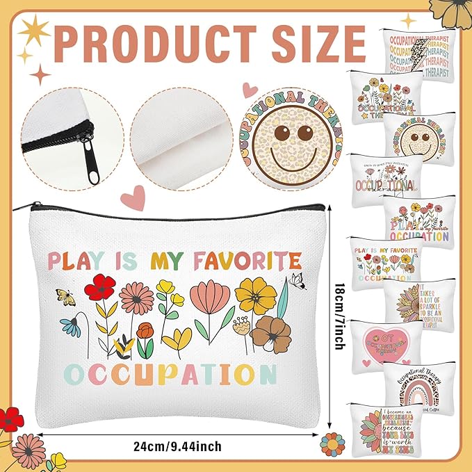 Kacctyen 10 Pcs Occupational Therapy Appreciation Gifts Makeup Bag OT Month Cosmetic Canvas Bags Travel Organizer for Occupational Therapy Month Party Favors Supplies