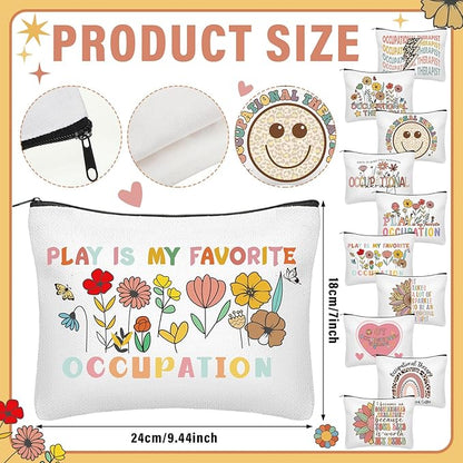 Kacctyen 10 Pcs Occupational Therapy Appreciation Gifts Makeup Bag OT Month Cosmetic Canvas Bags Travel Organizer for Occupational Therapy Month Party Favors Supplies