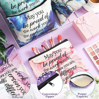 Sieral 20 Pcs Employee Appreciation Gifts Inspirational Canvas Makeup Bags Marble Inspirational Cosmetic Bag with Zipper Appreciation Bag for Employees Coworkers Staff Teacher Volunteer Thank You Gift