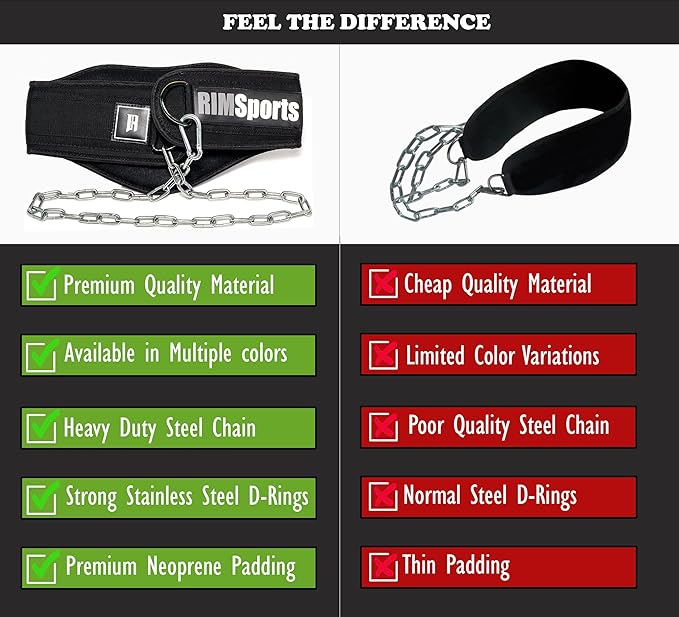 RIMSports Dip Belt For Weight Lifting - Weighted