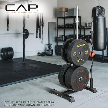 CAP Barbell Olympic Bumper Plate Tree Rack with 4 Weight Plate Posts and 2 Barbell Storage Holders | Multiple Colors