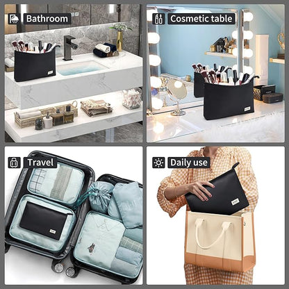 WLLWOO WLLWOO 2pcs Travel Make Up Bags-Cosmetic Bag Nylon Waterproof Large Wide Zipper Coin Purse Travel Toiletry Small Makeup Pouch For Women