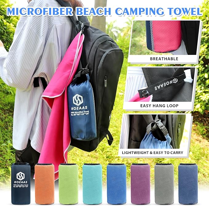 HOEAAS 2 Pack Microfiber Camping Towels