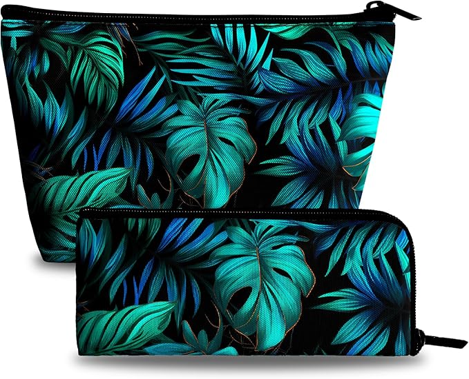 Palm Leaf Makeup Bags for Women - Hawaiian Cosmetic Bag for Vacation Large Capacity Toiletry Bags and 1Ps Mini Portable Pouch