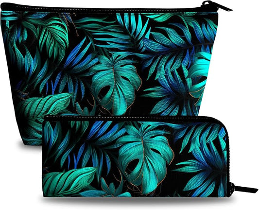 Palm Leaf Makeup Bags for Women - Hawaiian Cosmetic Bag for Vacation Large Capacity Toiletry Bags and 1Ps Mini Portable Pouch