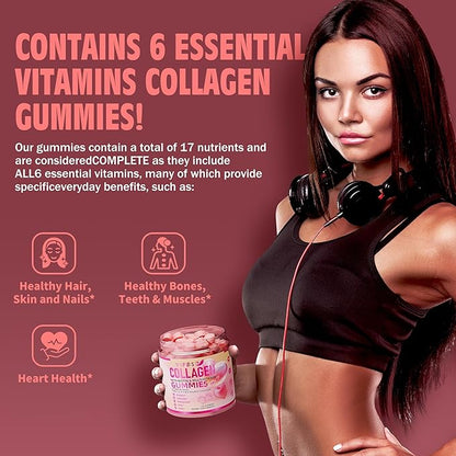 Collagen Peptide Gummies for Women,120 Sugar-Free Hydrolyzed, Extra Strength 2500mg Protein Type I,II,III,V,X with 15000mcg Biotin and Vitamin A B6 B12 C D E for Hair Skin Nail