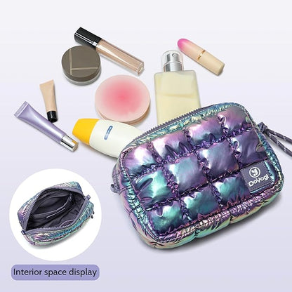 Quilted Cosmetic Bag, Puffer Makeup Bags, Crossbody Purses for women,Cute Travel Toiletry Bag for Women (Dazzling Purple)