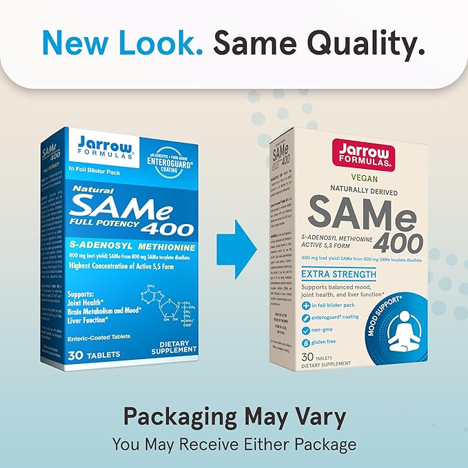 Jarrow Formulas SAMe 400 mg, Supports Joint Health, Liver Function, Brain Metabolism, 30 Tablets, Up To a 30 Day Supply