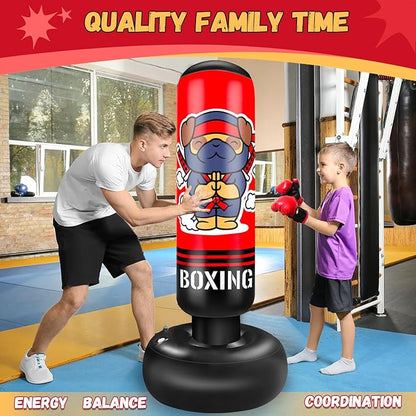 Inflatable Punching Bag for Kids, 65 Inch Kids Punching Bag with Gloves for Boys & Girls, Kicking Bag Boxing Set for Practicing Karate, Taekwondo, MMA