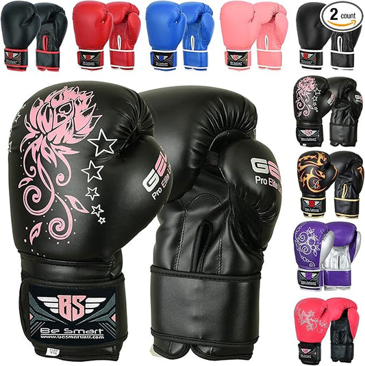 Be Smart Kids Boxing Gloves 4-12 Years 4oz 6oz Training Gloves for Children Sparring Youth Boxing Gloves Junior Training Mitts Punch PU Leather MMA Muay Thai Kick Boxing