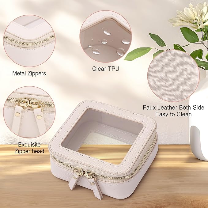 Small Makeup Bag Mini Clear Cosmetic Makeup Case & Toiletry Bag with Zipper Women's Purse Organizer & Car Essentials (Beige, MINI-3)