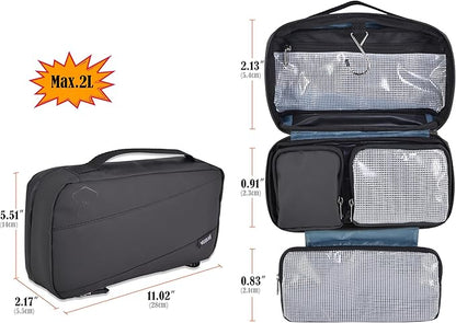 WELKINLAND 6-Pockets Toiletry bag, Shaving bag, Shower bags men, Mens bathroom bag, Hygiene bag men, Mens overnight bag toiletries, Mens toiletry bags traveling, Hanging toiletry bag men, Black