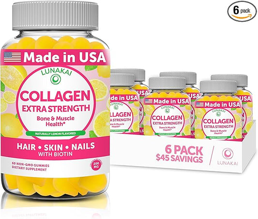 Collagen Gummies - Tastiest Proprietary Formula - 200mg Hydrolyzed Collagen Gummies for Women and Men with Biotin, Zinc, Vitamin C and E - Non-GMO Anti Aging Collagen Supplements for Women - 6 Pack