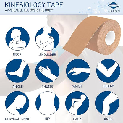 Kinesiology Tape Uncut | 2 Rolls of Athletic Sports Tape in Blue and Beige | 16ft Length and 2'' Width per Roll | Waterproof • Skin-Friendly • Elastic | Ideal for Sports | axion