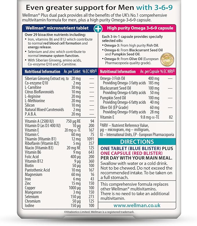 Vitabiotics Ltd Vitabiotics Wellman Plus, 56 Tablets/Capsules