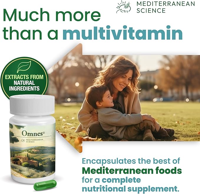 Omnes | Complete Multivitamin | Natural Extracts from Premium Mediterranean Diet Ingredients | +12 Vitamins and Minerals | Nutrition, Antioxidants, Energy | 60 Capsules