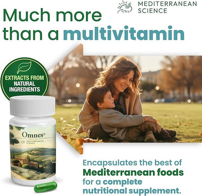 Omnes | Complete Multivitamin | Natural Extracts from Premium Mediterranean Diet Ingredients | +12 Vitamins and Minerals | Nutrition, Antioxidants, Energy | 60 Capsules