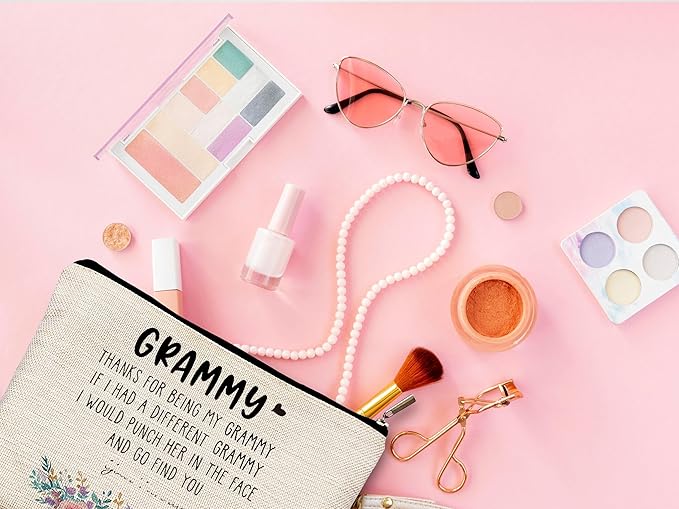 Funny Grammy Makeup Cosmetic Bag - Mothers Day Gift from Grandkids, Best for Grandma, Floral Small Purse Bag