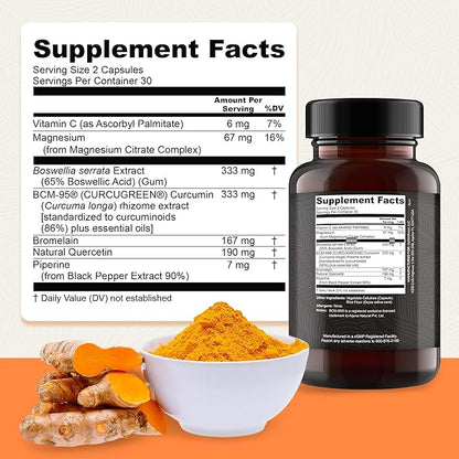 Golden Revive + Joint Support Supplement Featuring Turmeric with Black Pepper, Quercetin, and Magnesium- Turmeric Black Pepper Supplement - 6 Active Ingredients - 60 Capsules, 5 Pack