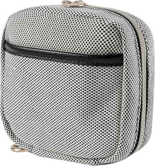 Small Canvas Makeup Bag with Compartments for Purse, Wide-open Makeup Pouch with Zipper and Keychain, Key Pocket Lipstick Bag Travel Organizer Bag (04Black)