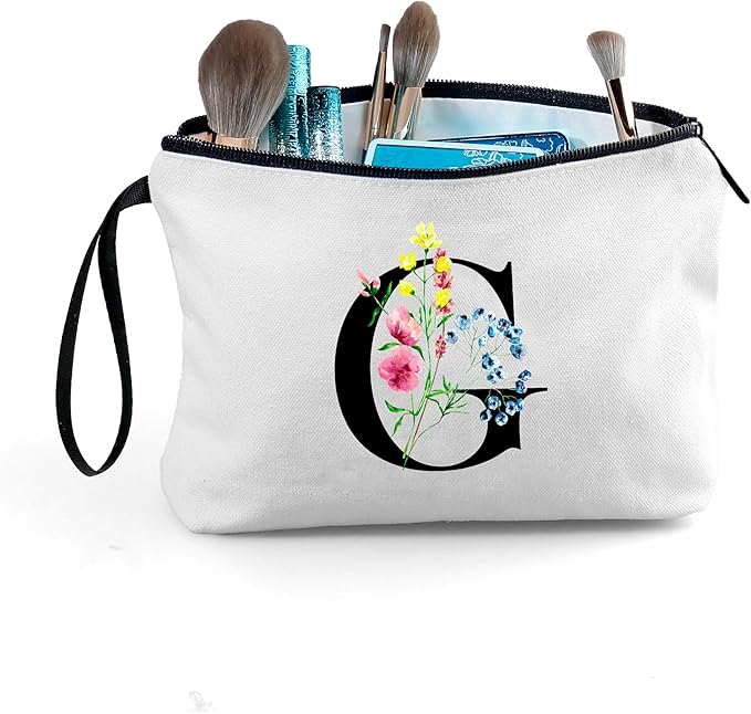 SEAMOON Women Birthday Unique Initial Funny Gifts for Teenage Girl Sister Friends Bridesmaid Personalized Travel Make up Cosmetic Bag with Mirror Valentines Mothers Day Christmas Graduation G