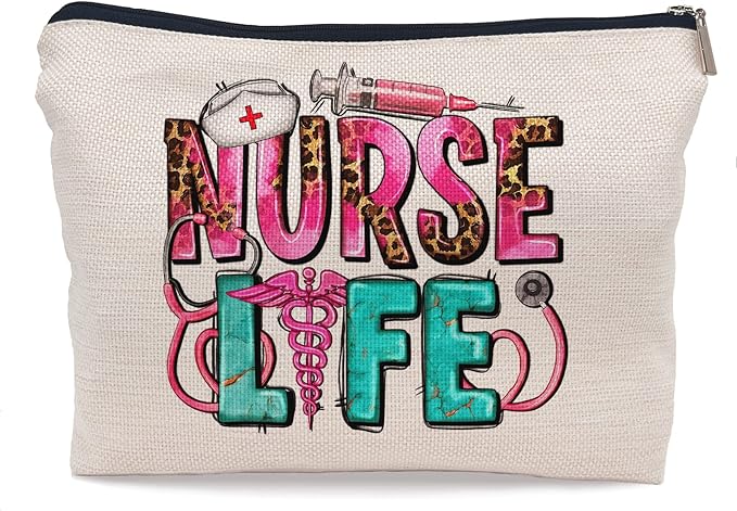 Nurse Life Caduceus Symbol Leopard Makeup Bag Make up Cosmetic Bag Small Zipper Pouch,Nurse Appreciation Gift,Nurses Week Gift,Nursing Gift,Nurse Graduate Gifts