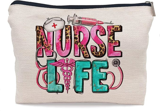 Nurse Life Caduceus Symbol Leopard Makeup Bag Make up Cosmetic Bag Small Zipper Pouch,Nurse Appreciation Gift,Nurses Week Gift,Nursing Gift,Nurse Graduate Gifts