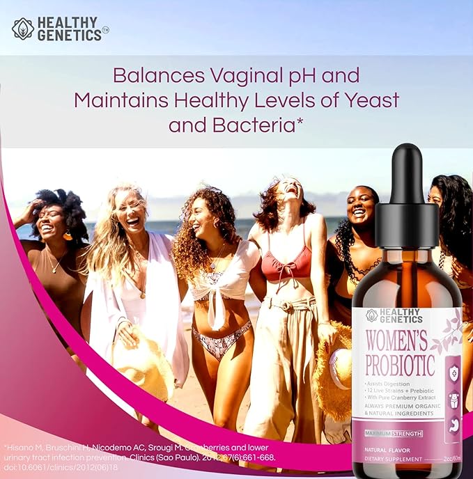 Liquid Probiotics for Women | Prebiotic + Cranberry + Probiotics for Digestive Health | Acidophilus Probiotic | Dairy Free | Vegan | Non-GMO | Gluten Free | 30 Servings
