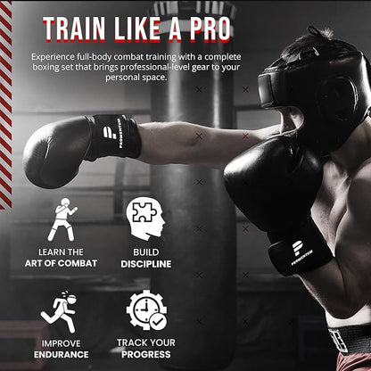Boxing Set for Adults – 4FT Heavy Duty Hanging Punching Bag (Unfilled) with Gloves, Wraps & Timer – Kickboxing, MMA, Muay Thai Home Gym Training Kit – Saco de Boxeo para Adultos