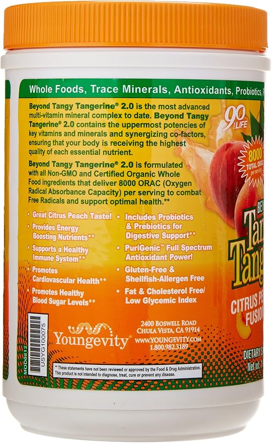 Youngevity Beyond Tangy Tangerine 2.0 Citrus Peach Fusion Multi-Vitamin & Mineral Complex - Made with Natural & Whole Foods | 8,000 ORAC (3 Canisters)