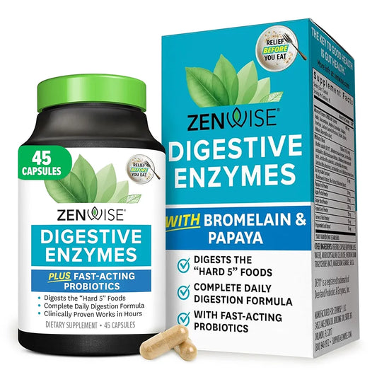 Zenwise Health Digestive Enzymes and Bromelain for Gut Health - Probiotic Multi Enzymes with Prebiotics and Probiotics for Women and Men for Digestive Health and Bloating Relief for Digestion - 45 CT