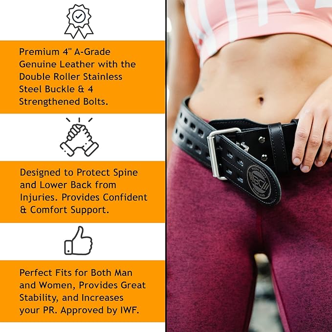 WARM BODY COLD MIND Leather Weight Lifting Belt 4" Adjustable