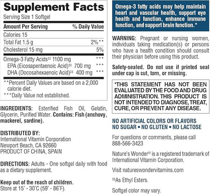 Nature's Wonder Fish Oil 1100 mg Omega-3 Fatty Acids, EPA & DHA for Healthy Joints, Heart, Immune System, 120 Day Supply of Softgels